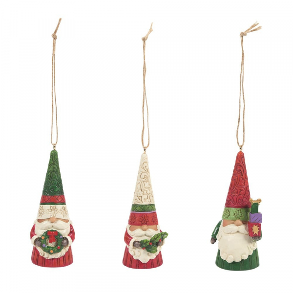 Jim Shore Heartwood Creek Christmas Gnome Set of 3 Hanging Ornaments - 6009186