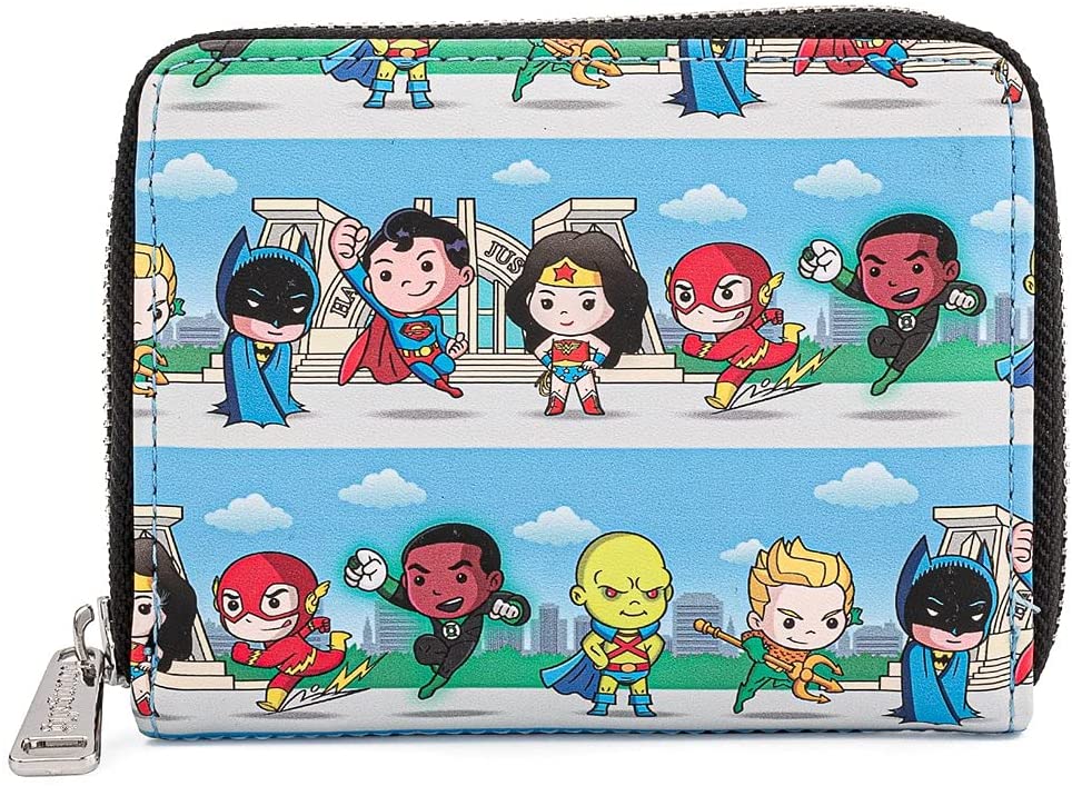 Loungefly DC Superheroes Chibi Lineup Zip Around Wallet