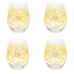 4 x Large Flower Floral Glass - 6007009