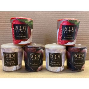 6 x Root Legacy Luxury Votive Candles - Sparkling Champagne, Chocolateness and Wild Strawberry