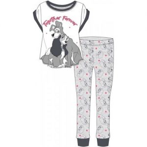 Ladies Official Disney Lady and The Tramp S/Sleeve Top & Cuffed Lounge Pant Pyjama Set - 33385
