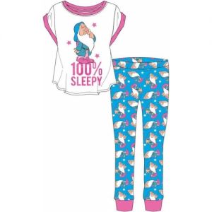 Ladies Official Disney Snow White 100% Sleepy S/Sleeve Top & Cuffed Lounge Pant Pyjama Set - 33696