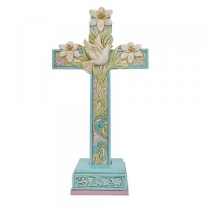 Jim Shore Heartwood Creek Cross with Lilies and Dove Figurine