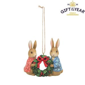 Beatrix Potter Peter Rabbit with Flopsy holding wreath Hanging Ornament