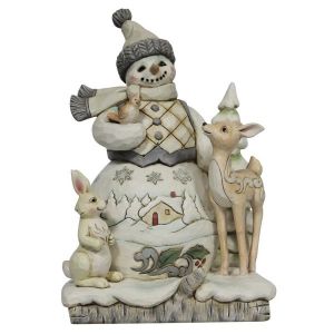 Jim Shore Heartwood Creek White Woodland Snowman With Deer And Bunny
