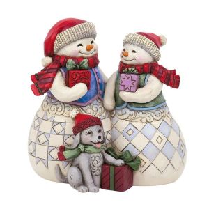 Heartwood Creek Snowman Couple with Puppy Figurine 
