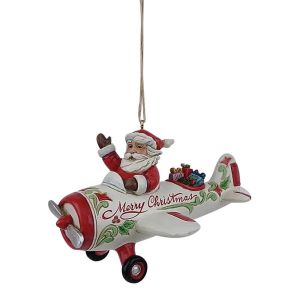Heartwood Creek Santa In Airplane Hanging Ornament 