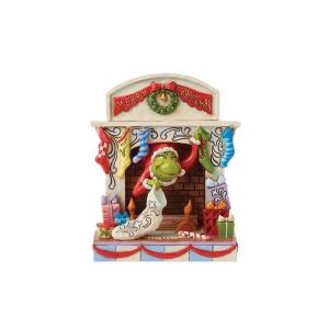 Jim Shore The Grinch Peaking out of a Fireplace Figurine