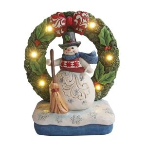 Jim Shore Heartwood Creek Snowman In Open Wreath Figurine
