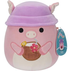 Squishmallows 7.5-Inch-Peter The Pink Pig with Tropical Drink and Bucket Hat