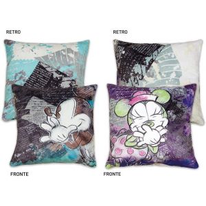 Set of 2 Mickey and Minnie Cushions - Purple and Blue