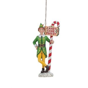 Jim Shore Buddy Elf with Candy Cane Forest Signpost Hanging Ornament