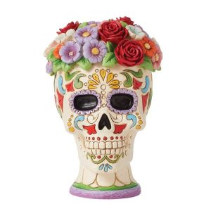 Jim Shore Heartwood Creek Day of The Dead Sugar Skull with Flower Crown