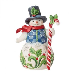 Jim Shore Heartwood Creek Snowman with Candy Cane Figurine