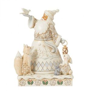 Jim Shore Heartwood Creek White Woodland Santa with Doves and Lantern Figurine