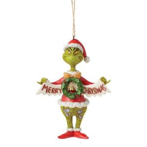 Jim Shore The Grinch with Christmas Banner Hanging Ornament