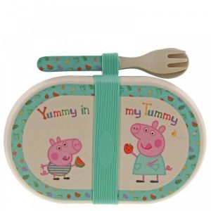 Peppa Pig Bamboo Snack Box with Cutlery Set