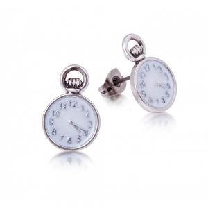 Disney Alice in Wonderland White Gold-Plated Pocket Watch Clock Earrings - DYE0705