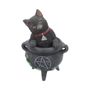 Smudge Black Cat Caludron Figurine Wiccan Witch Gothic Ornament 12cm 