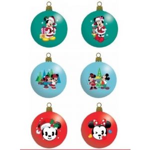 Set Of 6 Mickey And Minnie Assorted Glass Baubles