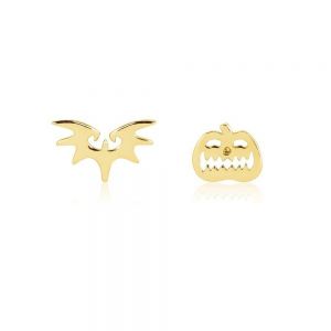 Disney Nightmare Before Christmas Halloween Gold-Plated Bat & Pumpkin Earrings - DYE610