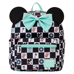 Loungefly Disney Mickey & Minnie Date Night Diner Checkered All-Over Print Nylon Mini Backpack