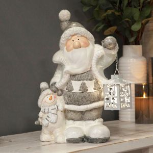 Large Snowman & Santa Claus LED Light Up Lantern Ornament - XM6981