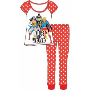 Ladies Official DC Originals "We Rule the World" S/Sleeve Top & Cuffed Lounge Pant Pyjama Set - 27700