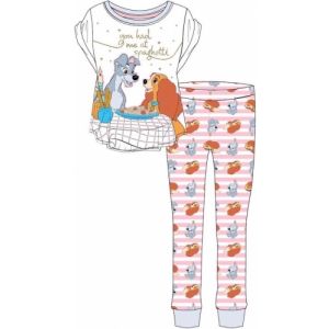 Ladies Official Disney Lady & The Tramp S/Sleeve Top & Cuffed Lounge Pant Pyjama Set - 33384